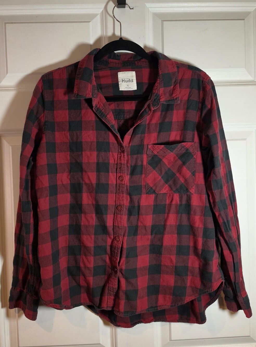 Mudd Red and Black Plaid Button-Up Shirt XL